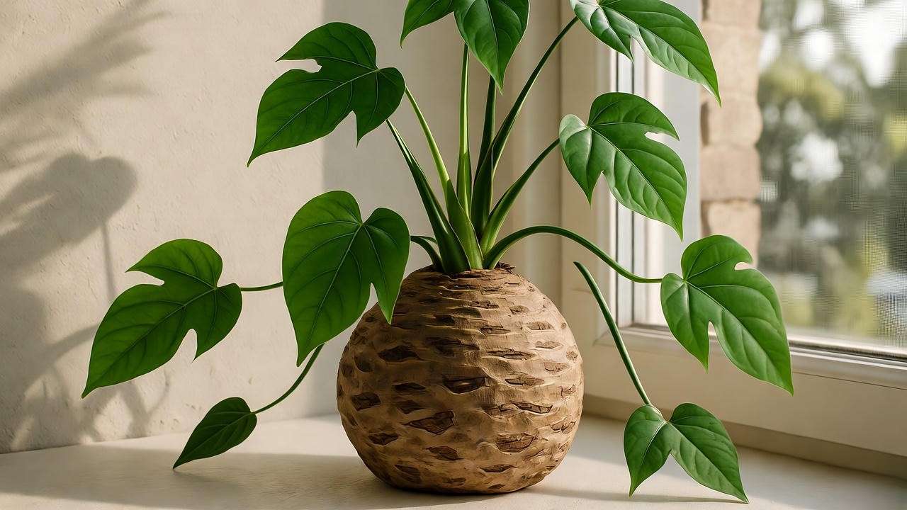 "Dioscorea elephantipes plant thriving in bright indirect light near a south-facing window."