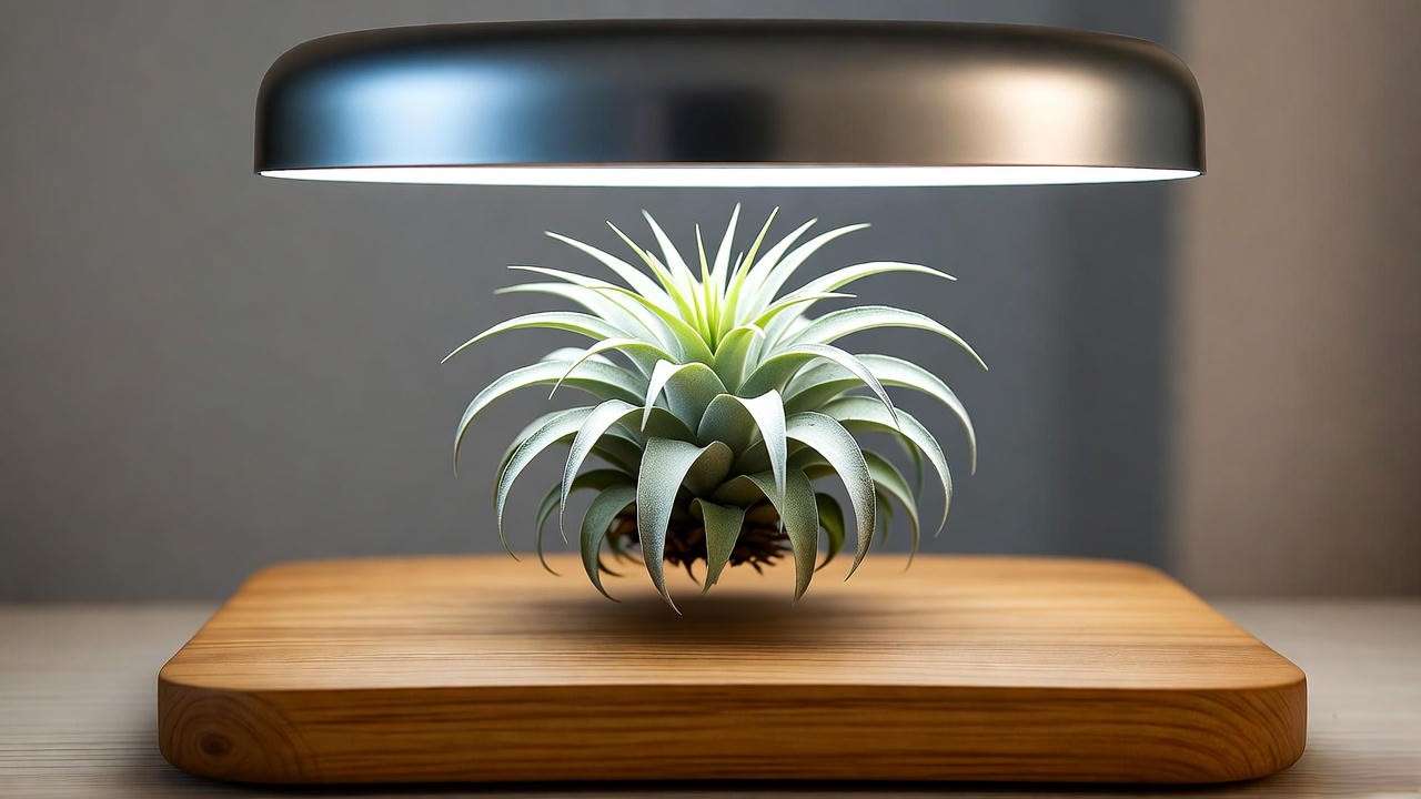 Levitating magnetic air plant hanging planter with Tillandsia harrisii 🧲🌍