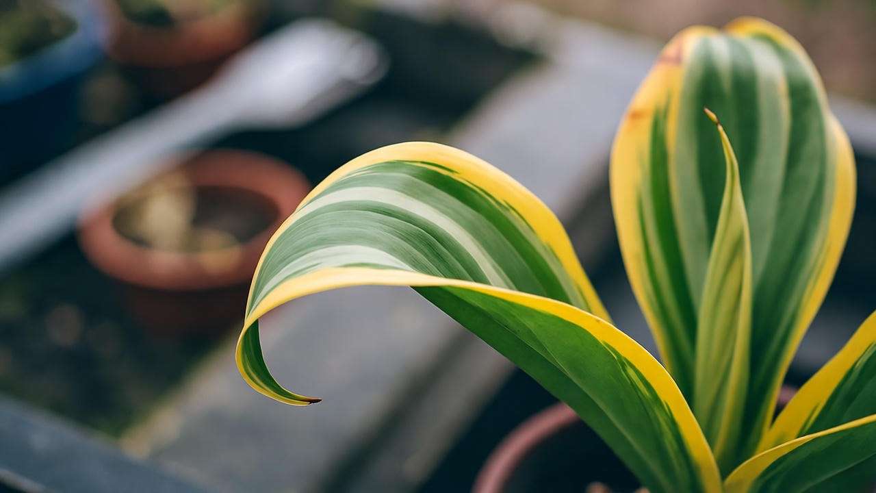 "Plant with curling leaves due to nutrient deficiency and soil testing tools"