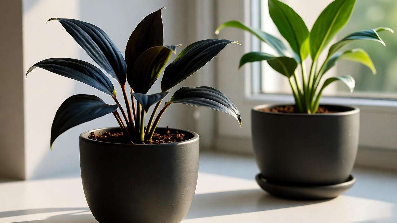 Comparison of black leaf plant in poor drainage vs. proper drainage pot