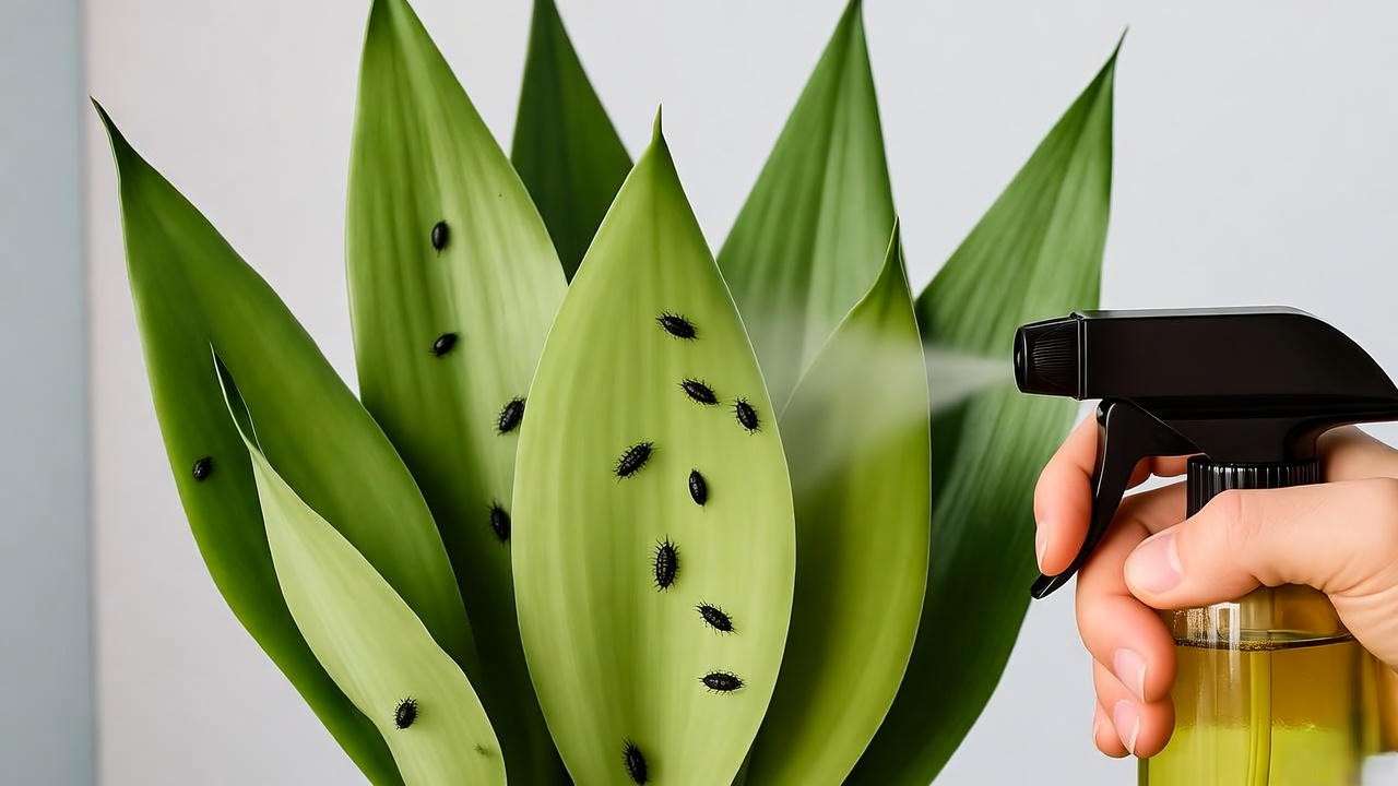Moonshine Snake Plant with spider mites treated with neem oil spray."