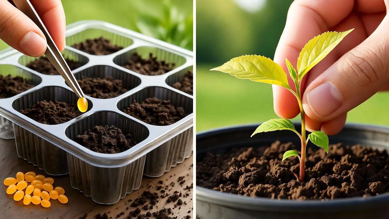 Sowing golden berry seeds and transplanting seedlings in a garden.