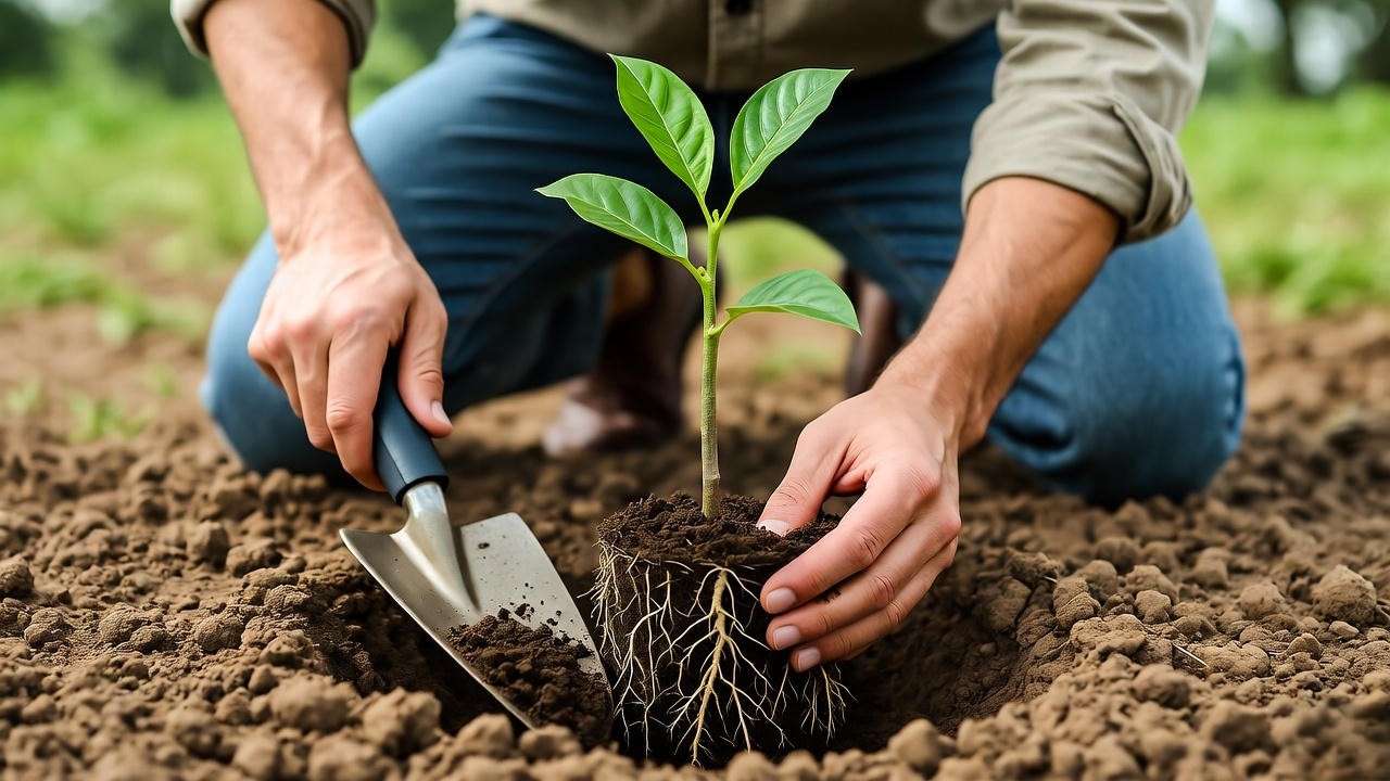 Step-by-step guide to planting a Devadaru tree in a garden"