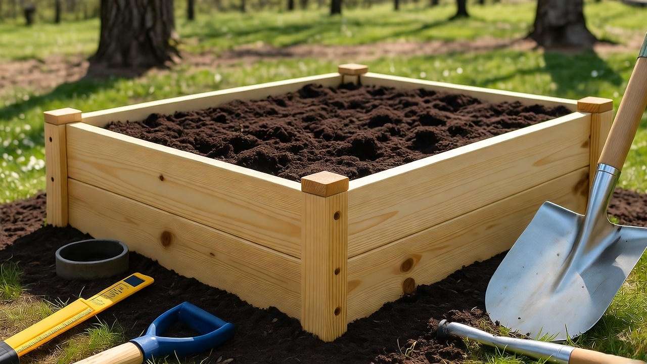 Preparing raised bed with peat moss and sand for cranberry plant growing conditions.