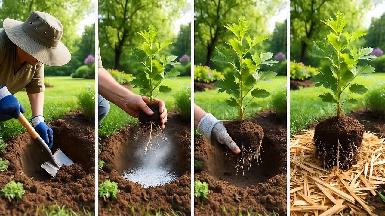 Step-by-step planting guide for Goldfinger cinquefoil plant with mycorrhizae and proper crown height