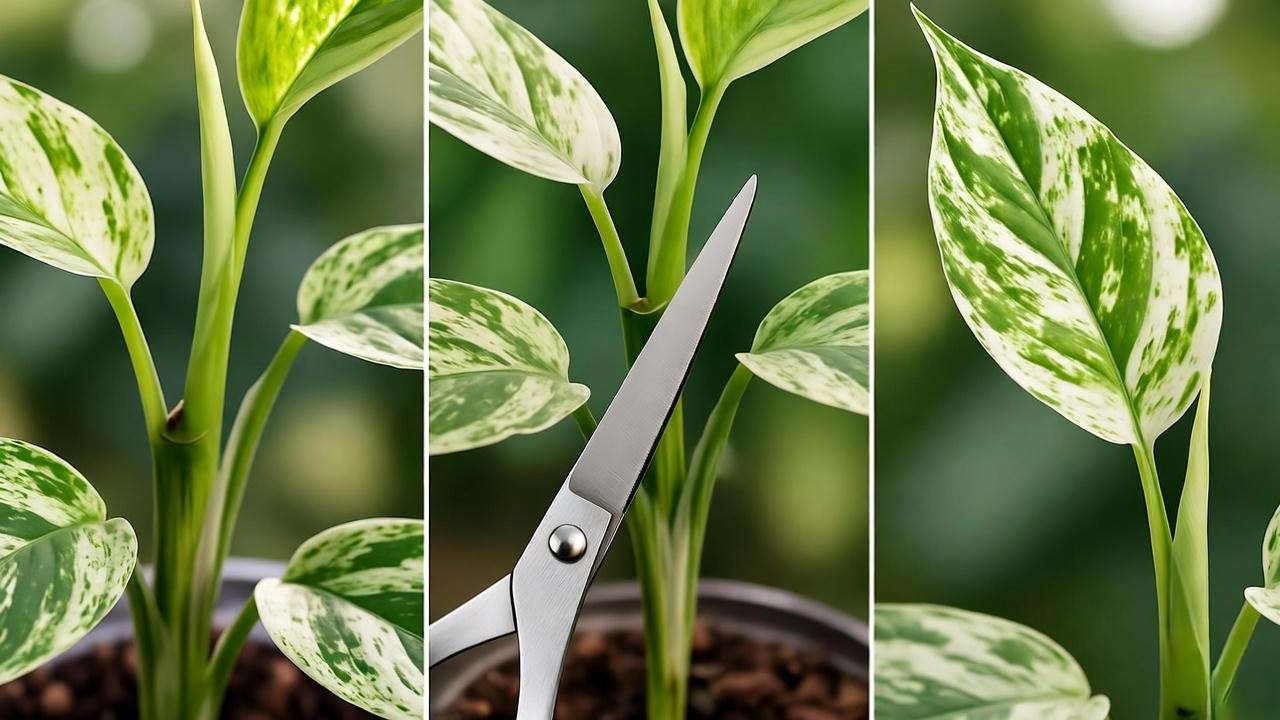 Step-by-step image demonstrating how to take a stem cutting from a White Butterfly Plant.