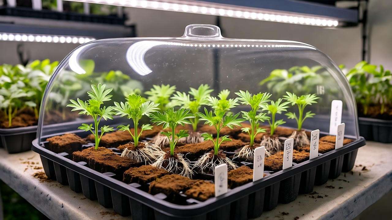 Softwood cutting propagation of Goldfinger cinquefoil plant with visible root development in 14 days