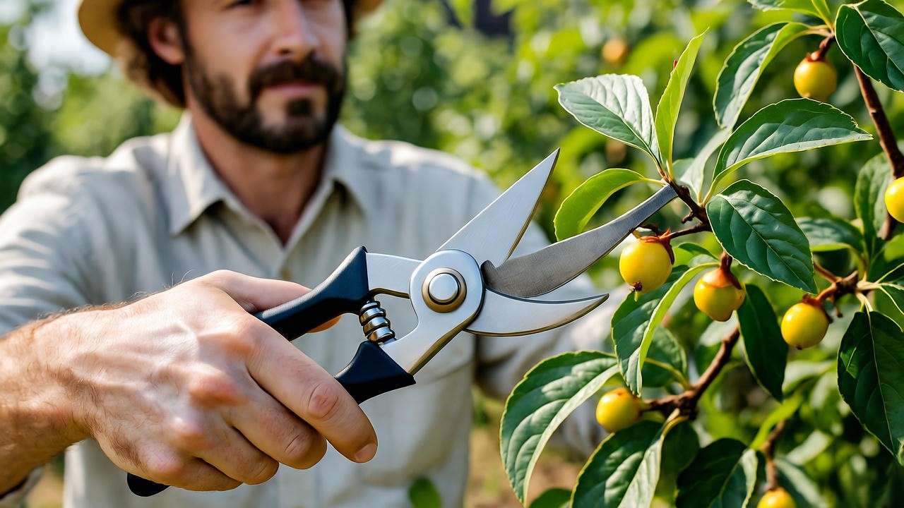 "Gardener pruning a golden berry plant to promote healthy growth."