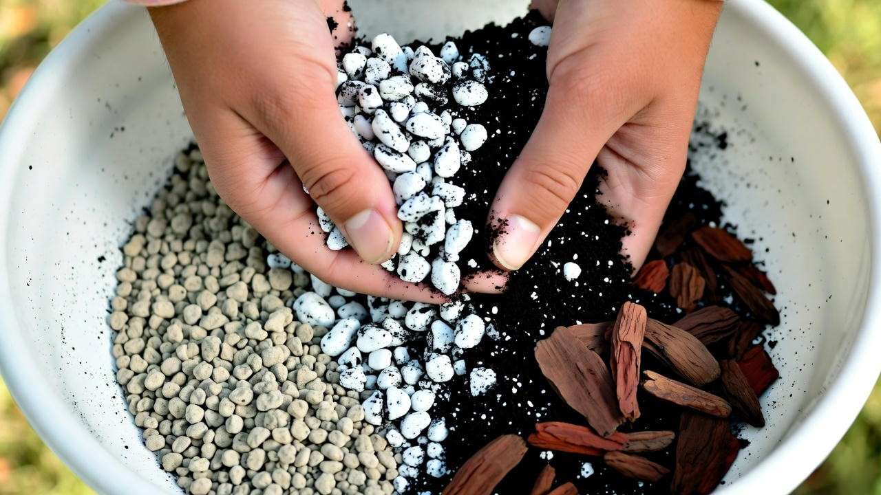 DIY well-draining soil mix for Alexander's Plant with cactus mix perlite and bark