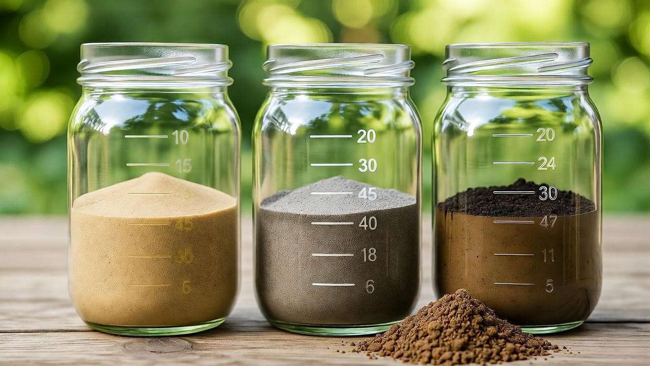 DIY soil texture test for coyote gourd plant using jar method showing sand, silt, and clay layers