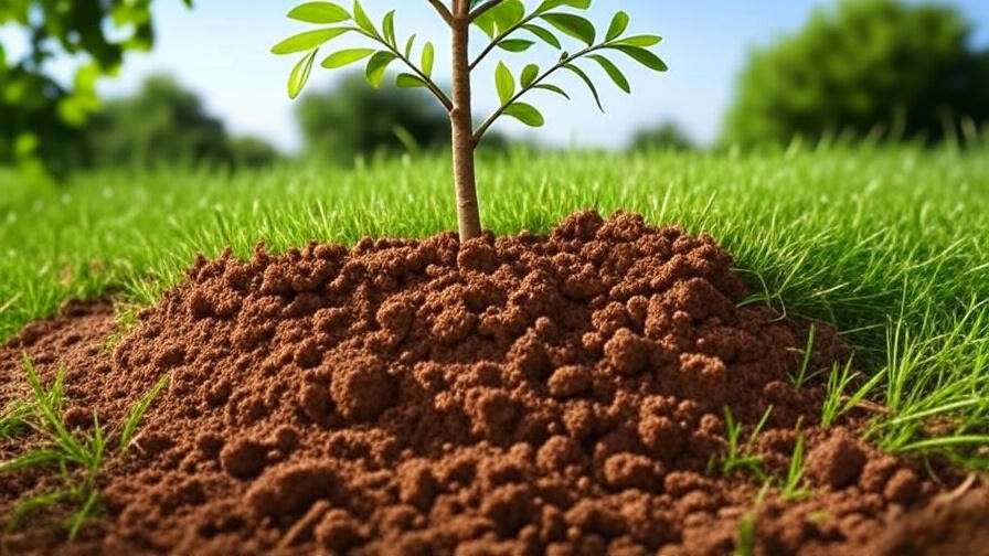 DIY soil mound tree water ring around a young tree in a sunny garden"