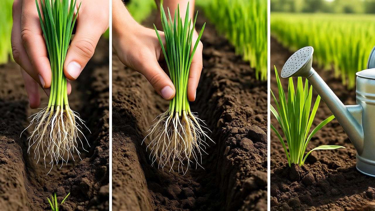 Step-by-step process of planting vetiver grass for soil stabilization".