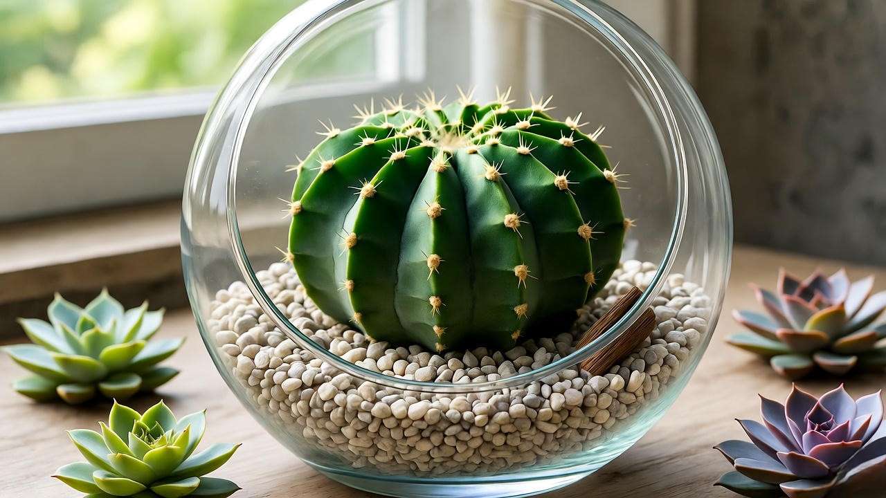 A 16:9 aspect ratio image contrasting a before-and-after scene of a brain cactus recovering from overwatering, showing a wilted yellow cactus with mushy roots on the left and a revitalized green brain cactus with trimmed roots repotted in fresh soil on the right, set against a clean background with bright lighting and no text.