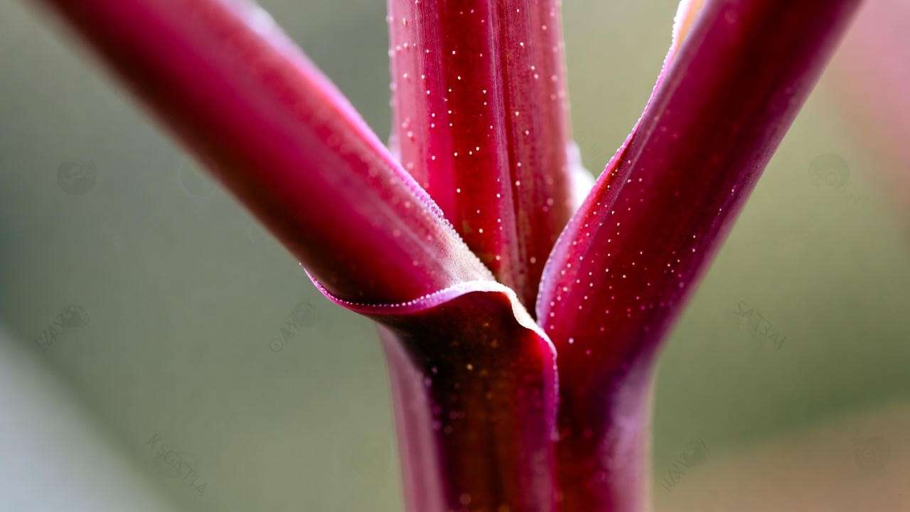 Close-up of a vibrant red plant stem showing anthocyanin pigments.