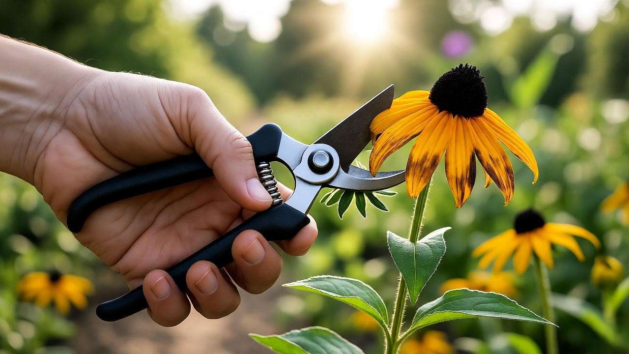Deadheading black-eyed Susan to encourage extended blooming