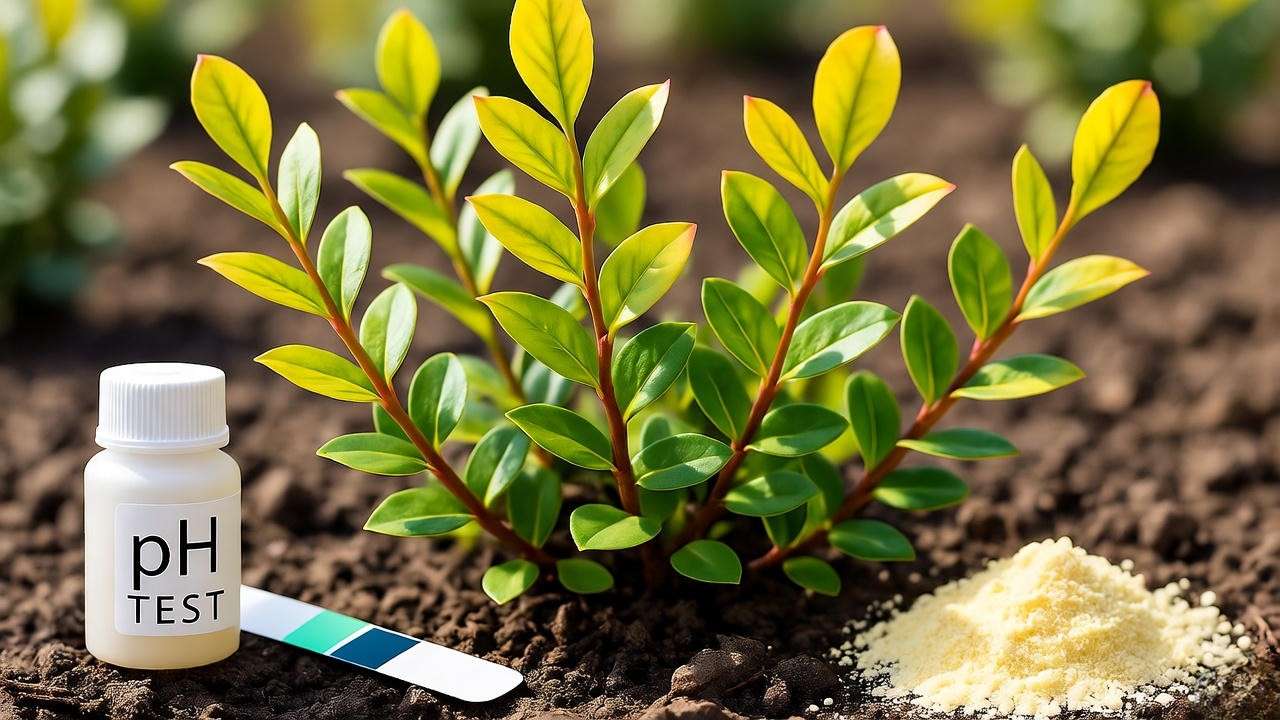 Troubleshooting yellow leaves on cranberry plant with soil pH adjustments