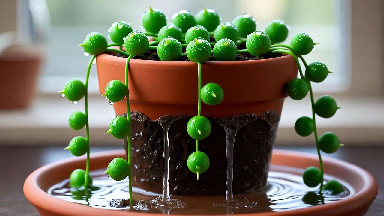 Bottom watering String of Pearls soak and dry method for succulent care