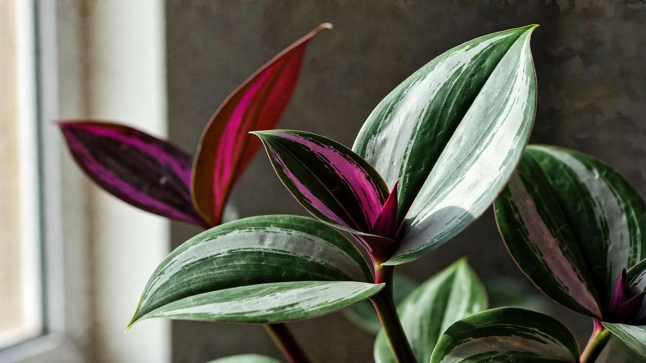 Close-up of Galaxy Plant leaves with silver, pink, and purple variegation