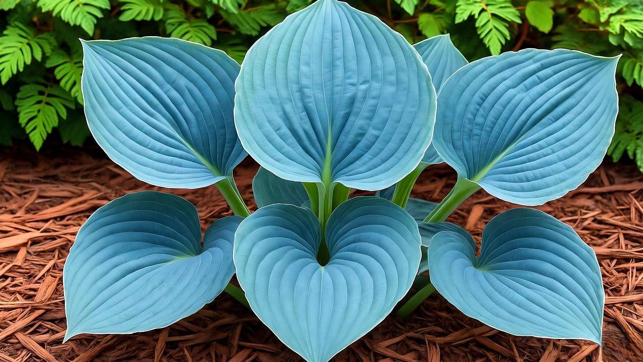 Close-up of Big Daddy hosta plant with large blue-green leaves in shaded garden"