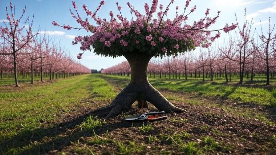 "Cherry tree with vase-shaped canopy after strategic pruning".
