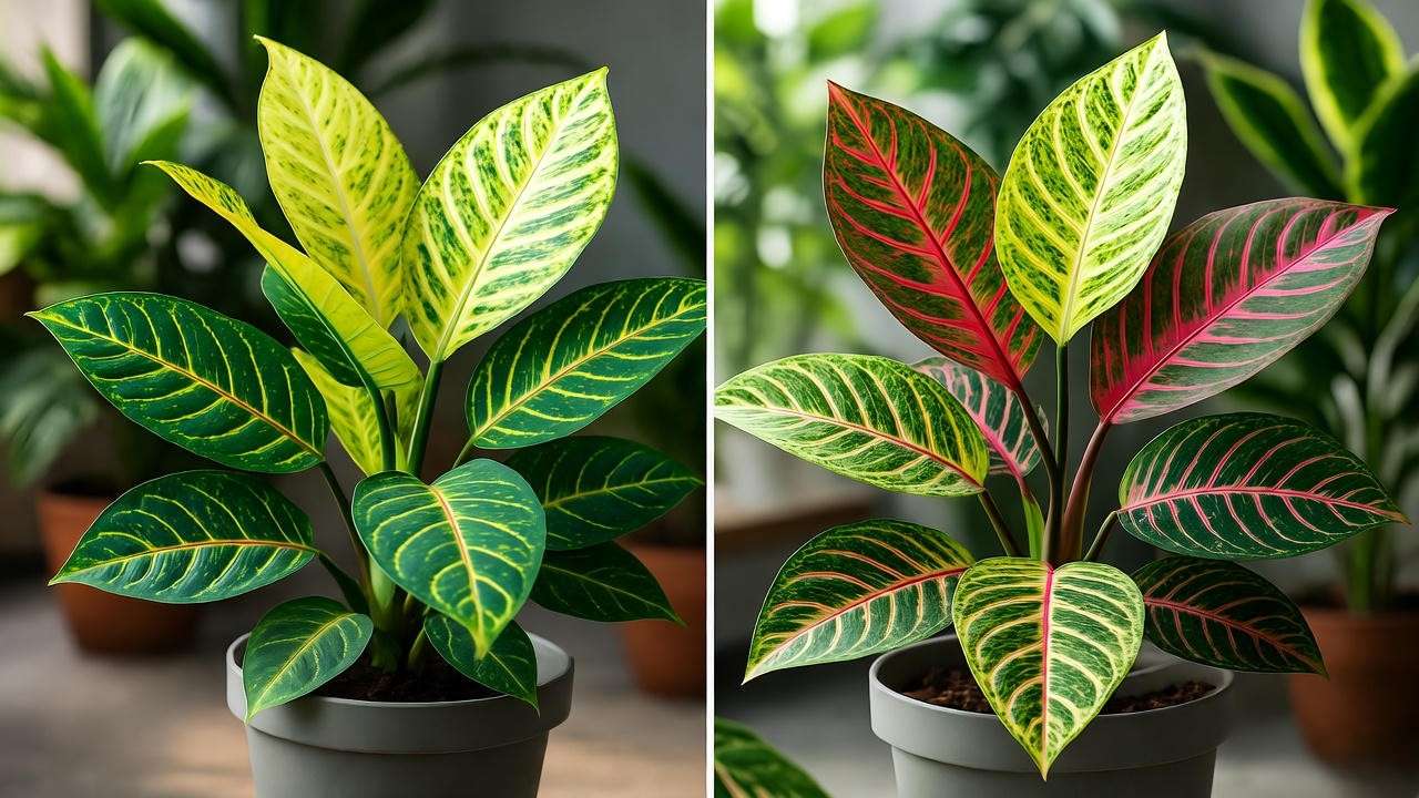 "Painted Lady plant with yellowing leaves from overwatering next to a healthy plant."