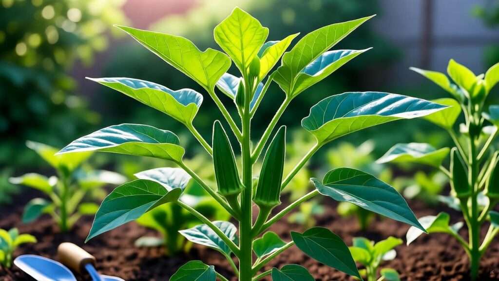 full grown okra plant