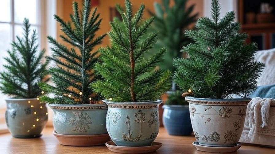 potted pine trees