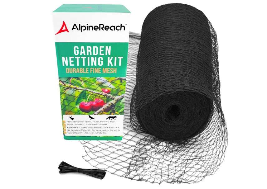 Alpine Reach Garden Netting 7.5 x 65 ft Heavy Duty Bird Net, Deer, Plant Protection Extra Strong Woven Mesh, Reusable Kit with Zip Ties, Animal Fencing for...