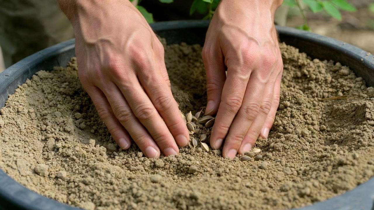 βHands planting moringa tree seeds in well-draining soil.β