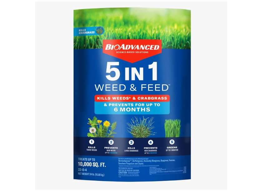 BioAdvanced 5 in 1 Weed and Feed Lawn Fertilizer, Granules, 24 lb
