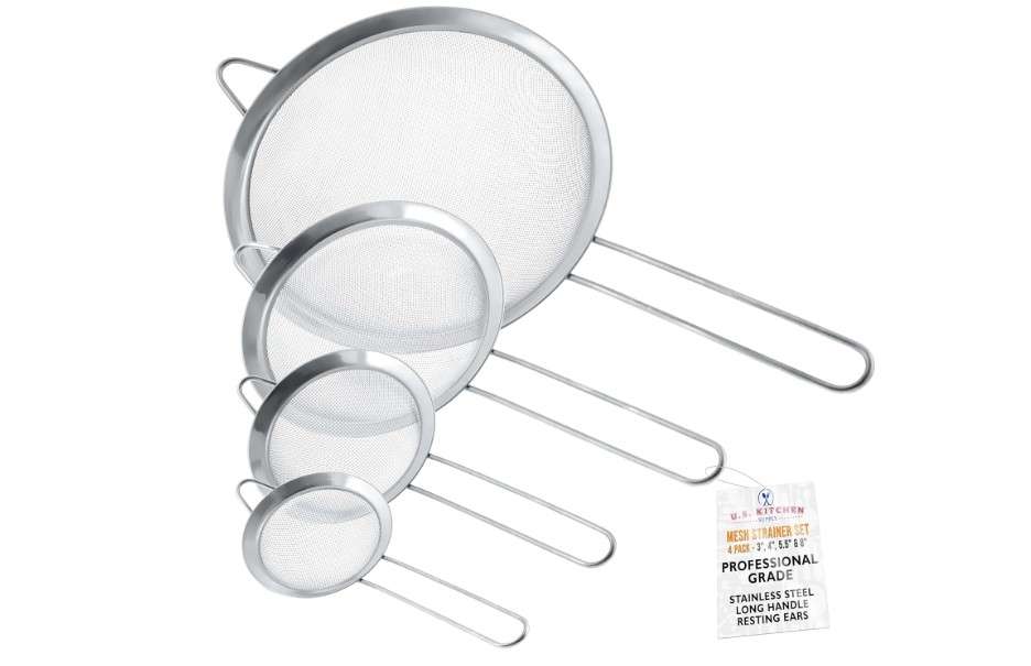 U.S. Kitchen Supply Set of 4 Stainless Steel Strainers - 3", 4", 5.5" & 8" Sizes - Fine Mesh Stainless Steel Sieve for Kitchen Food Products