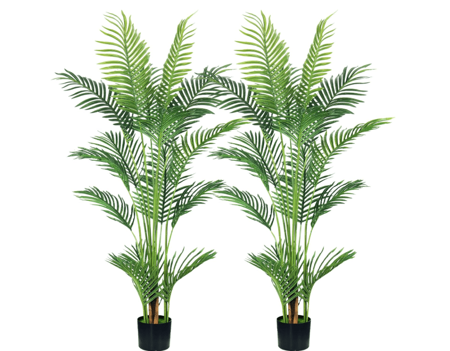 HAIHONG 4.5FT 2Packs Artificial Palm Tree,Faux Areca Palm Plant with Real Touch Leaves and Adjustable Branches,Fake Tropical Palm Tree for Home Office