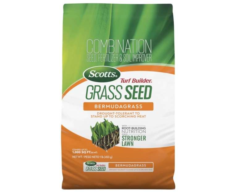 Scotts Turf Builder Grass Seed Bermudagrass with Fertilizer and Soil Improver, Drought-Tolerant, 1 lb.