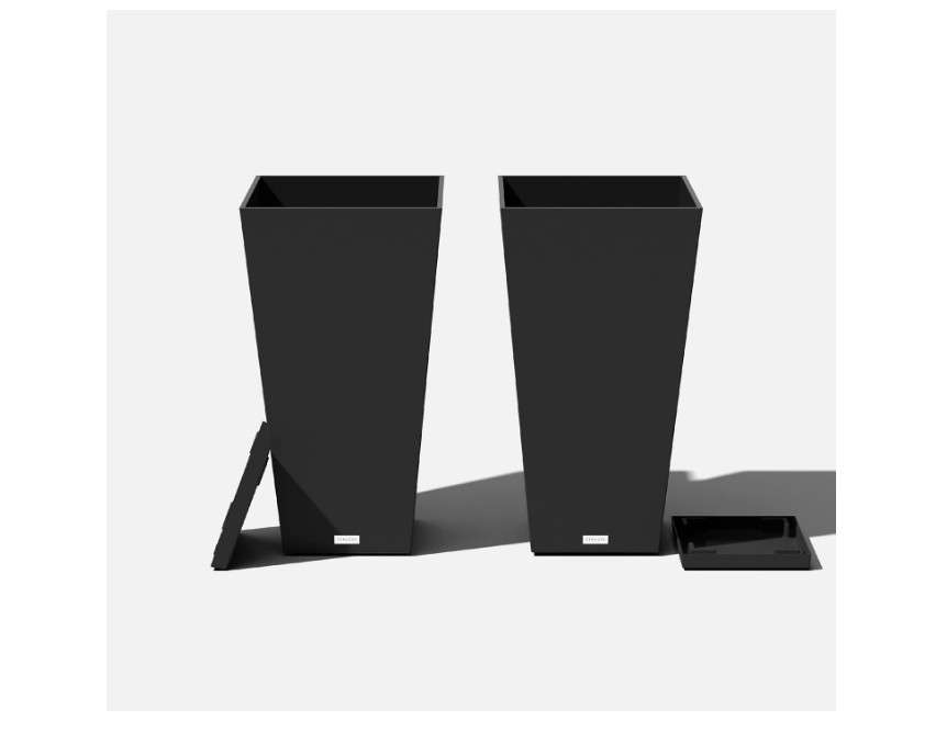 Veradek V-Resin Indoor/Outdoor Taper Planter (Black, 30 inch - 2 Pack with 2 Saucer Trays)
