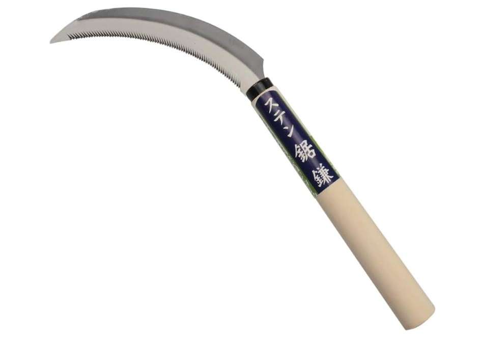 KEYI Grass Sickle, Hand held Sickle Tool with Wooden Handle, Light Serration, 6.5-Inch Stainless Steel Blade
