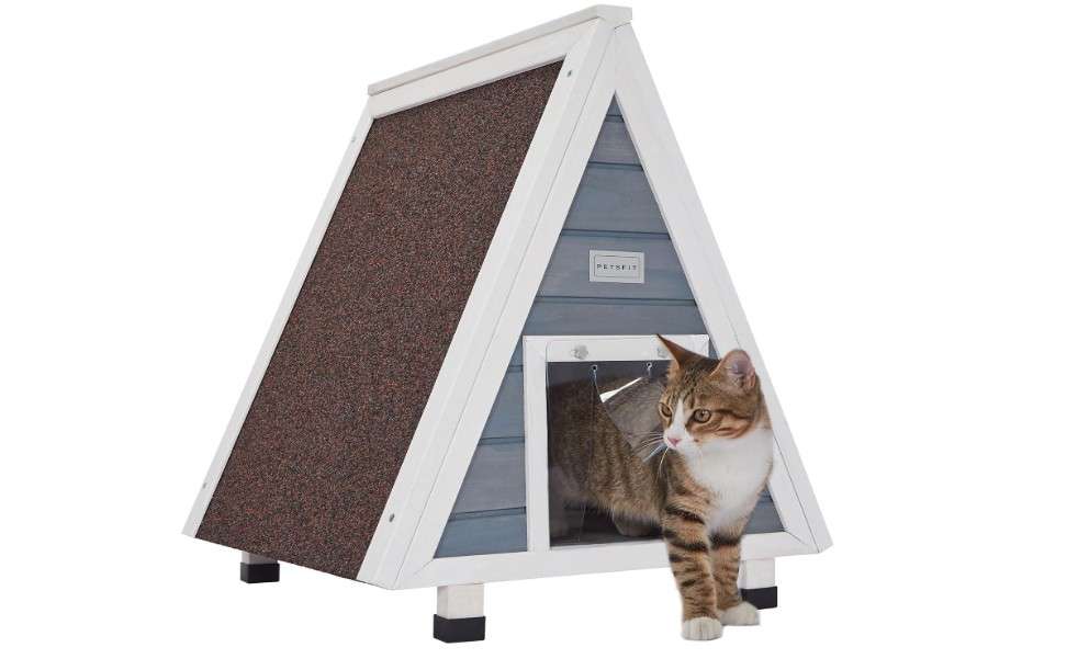 Petsfit Cat House for Outdoor Indoor Cats Weatherproof, Outside Feral Cat Shelter with Escape Door
