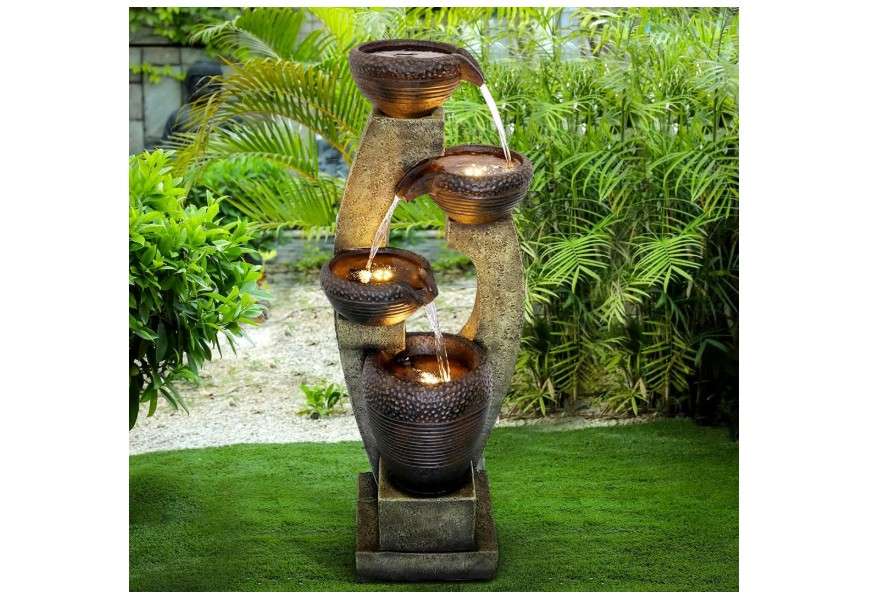 Naturefalls 40” H Modern Outdoor Fountain - 4 Crocks Outdoor Garden Fountains with Contemporary Design&LED Light for Garden