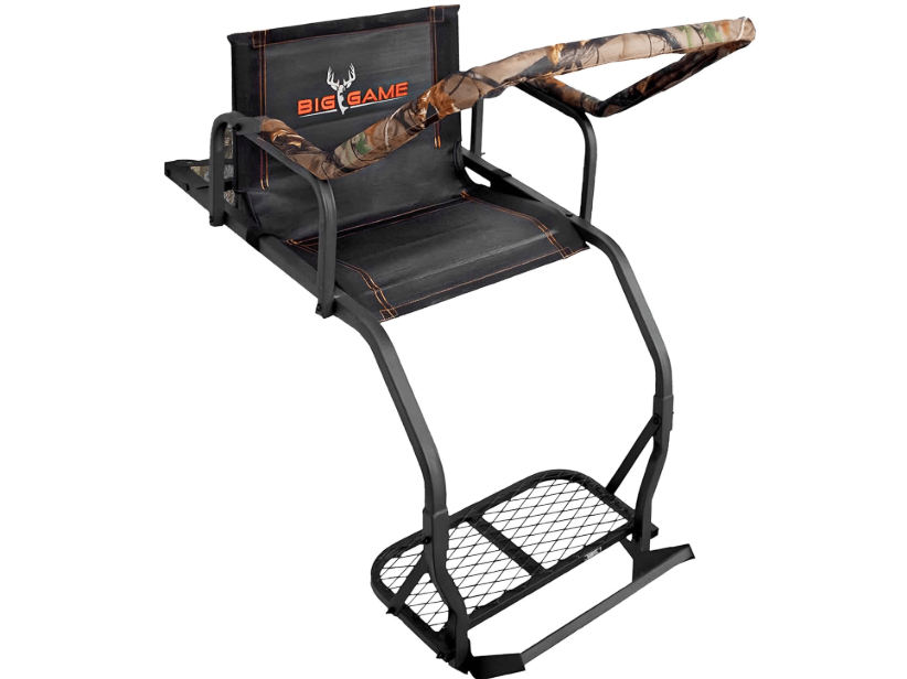 Big Game Tripod Stand, 1 Person Deer Hunting Climbing Ladder with Rotating Flex-Tek Seat and Shooting Rail,