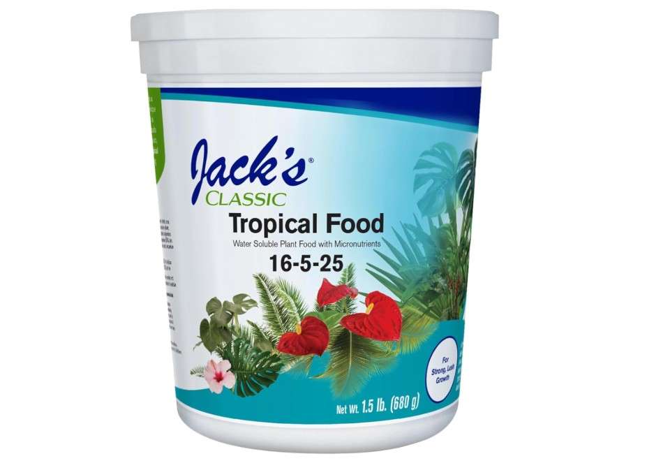 Jack's Classic 16-5-25 Tropical Food Water-Soluble Fertilizer with Micronutrients for Strong Lush Growth, 1.5lbs
