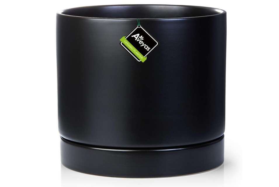 Aveyas 8 inch Ceramic Plant Pot with Drainage Hole and Saucer - Suitable for Indoor and Outdoor Use, Modern Planters for House Garden Flower Tree Snake...