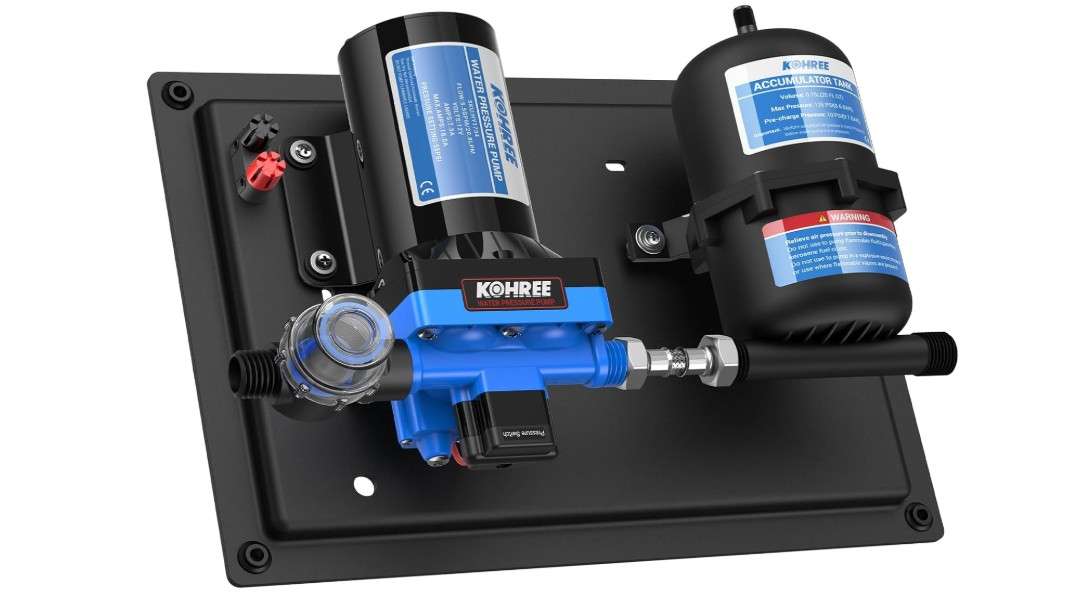 Kohree RV Water Pump 12V DC 5.5GPM 55PSI and 0.75L 125PSI Pre-Pressurized Accumulator Tank, Quiet RV Water Pump and Accumulator Tank System for RV Camping,...