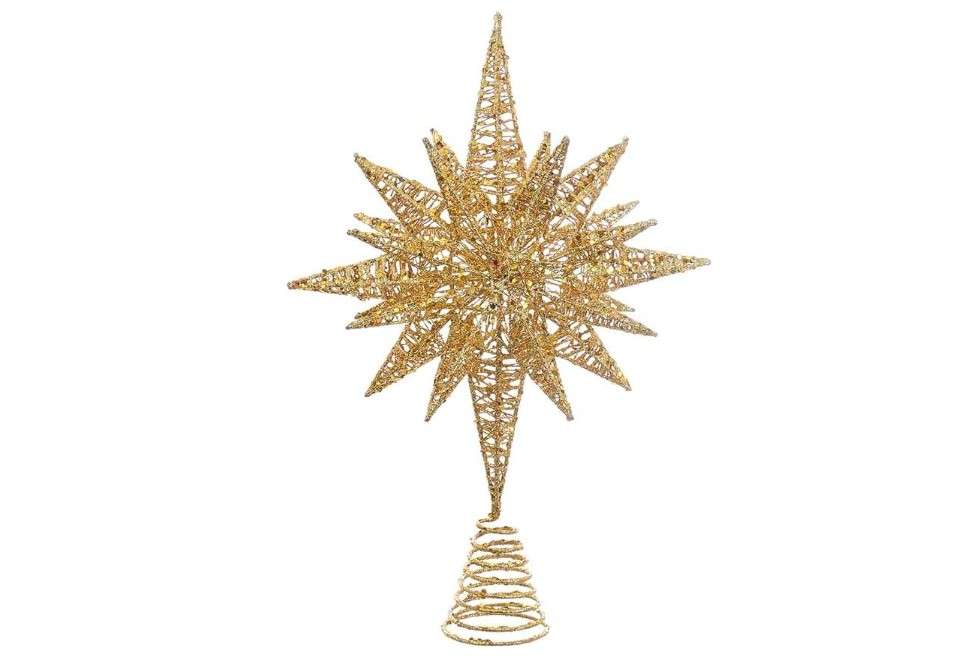 Kurt Adler Un-Lit Gold Glitter Wire 3D Star Treetop, 16.5-inch Length, Gold-Tone, Metal, Holiday Decor