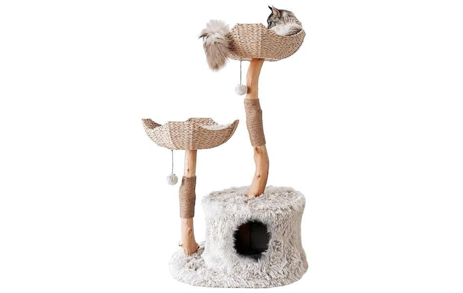 Mau Lifestyle Modern Cat Tree Tower, Real Branch Luxury Cat Condo, Wood Cat Tower, Scratching Tree, Cat Lover Gift
