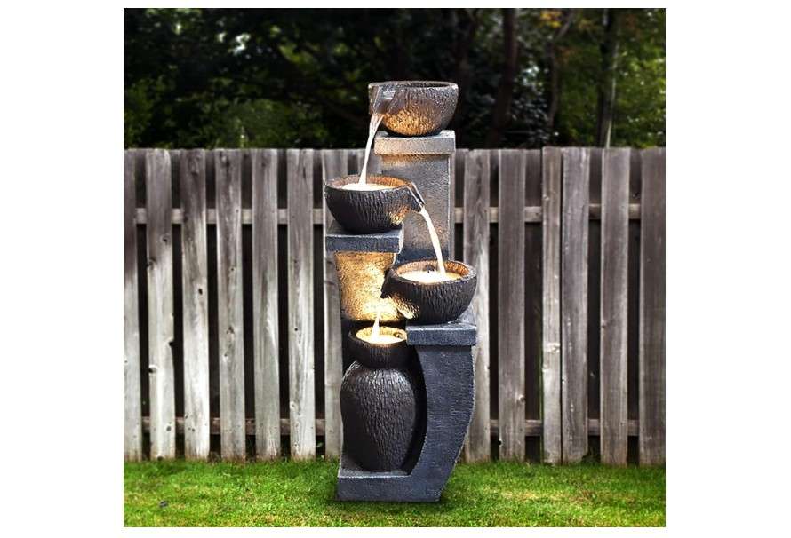 Supmix 37.4”H Water Fountain Outdoor 4- Crocks Modern Garden Fountains LED Lighted Floor Fountain Natural Polyresin Decor for Garden, Patio, Backyard Ard...