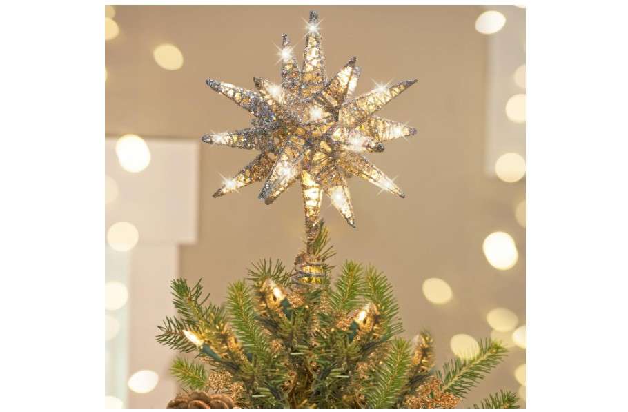 Luxspire Christmas Tree Topper, 3D Starburst Lighted Tree Topper, Plug in Christmas Star with Timer & Remote Control, Light Up Xmas Vintage/Modern...