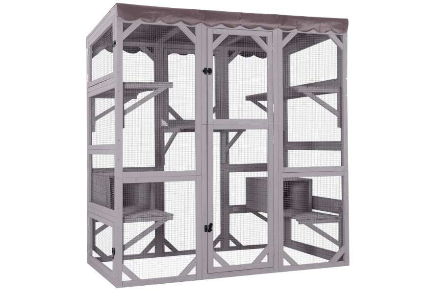 Aivituvin Catio Outdoor Cat Enclosure Large Cat House for Mulitiple Cats Walk in Kitty Cage with Tarp Roof 70"
