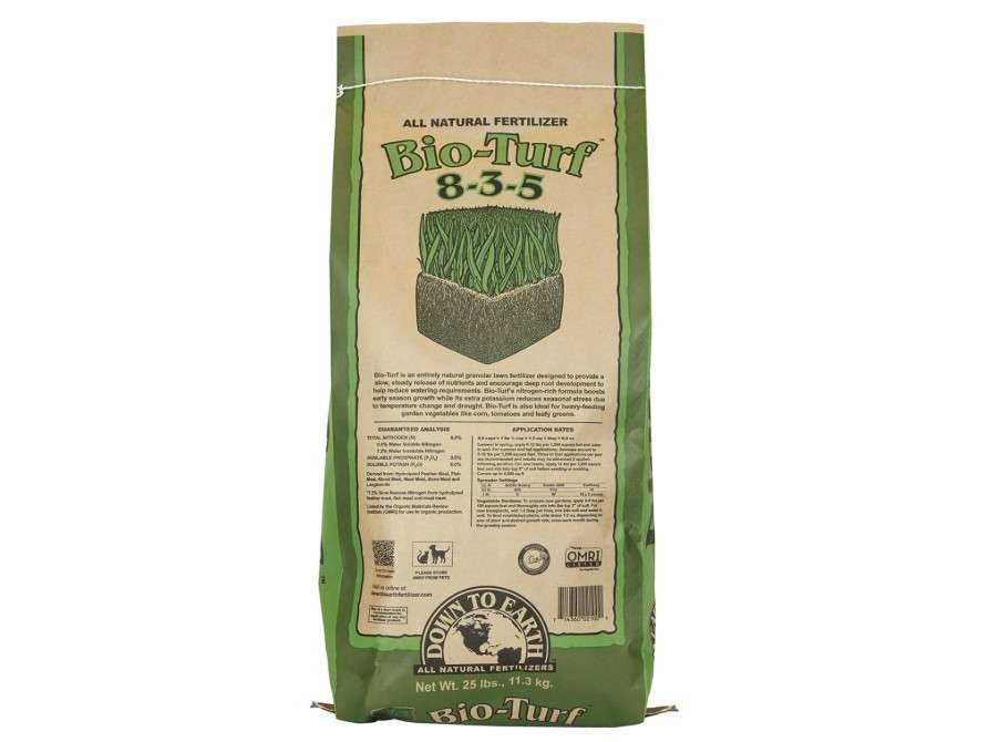 Down To Earth All Natural Fertilizers Organic Bio-Turf Lawn Food for Grass, Landscape and Ornamentals - Works with Lawn Spreaders 8-3-5, 25 lb
