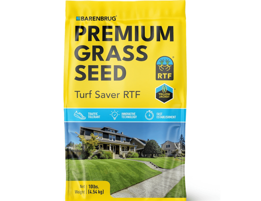Barenbrug Turf Saver RTF Grass Seed with Yellow Jacket Seed Coating - Less Water Self-Repairing Tall Fescue Turf for Use on Sports Field, Golf Courses