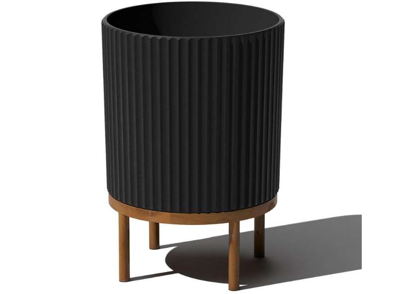 Veradek Demi Series Round Planter w/ Stand for Porch/Patio | Durable Plastic-Concrete & Wooden Stand | Modern Décor for Tall Plants, Flowers
