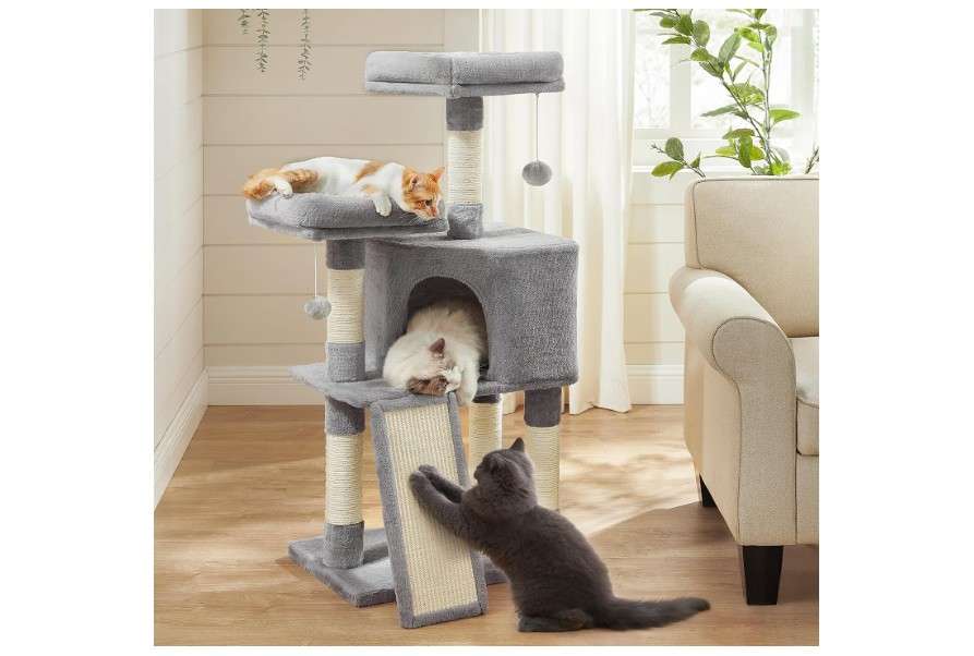 Feandrea Cat Tower, Cat Tree for Indoor Cats, 45.3-Inch Cat Condo with Scratching Post, Ramp, Perch, Spacious Cat Cave, for Kittens, Elderly Cats, Adult...

